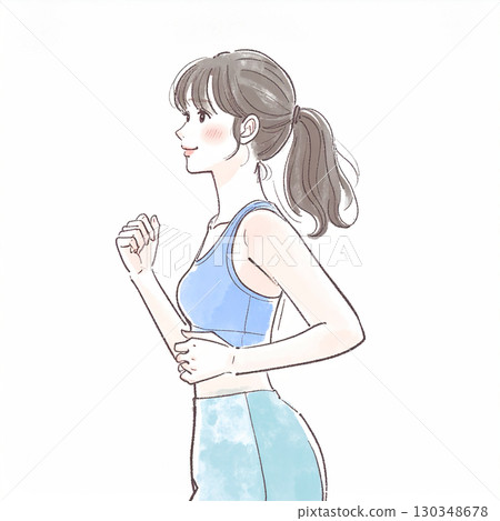 一位奔跑的女人/女孩的水彩/手繪插圖 一位奔跑的女人/女孩的水彩/手繪插圖 130348678