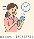 一位女士用智慧型手機打卡的插圖 130348731