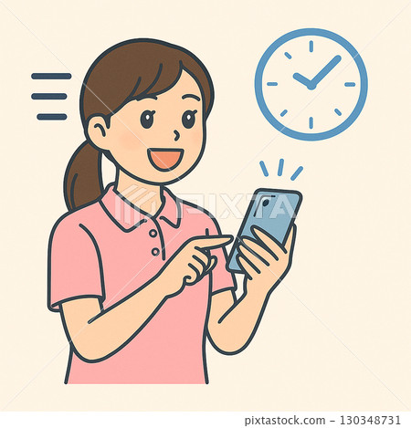 一位女士用智慧型手機打卡的插圖 130348731