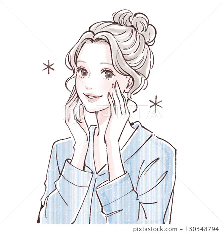 Watercolor and hand-drawn illustration material of women and girls 130348794