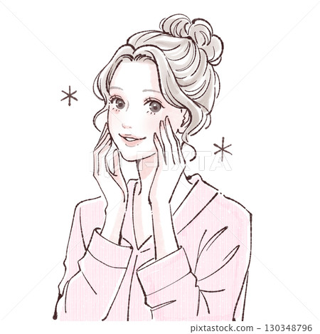 Watercolor and hand-drawn illustration material of women and girls 130348796