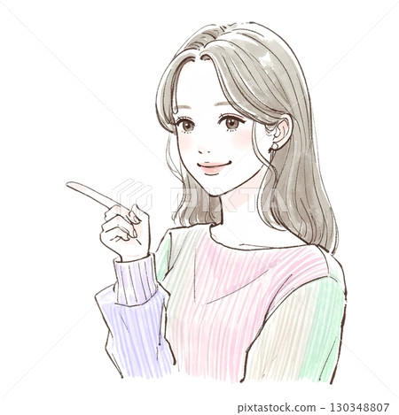 Watercolor and hand-drawn illustration material of women and girls 130348807