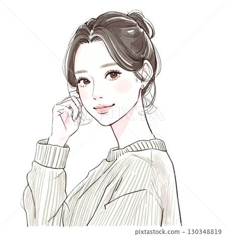 婦女和女孩的水彩和手繪插圖素材 130348819