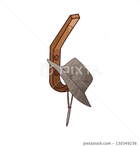 illustration of hat hanging on a hook 130349236