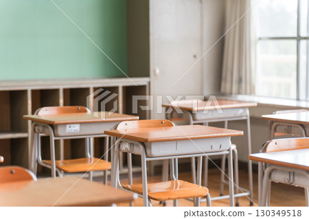 Image of a classroom with a blackboard and school building (lockers) Image of a classroom with a blackboard and school building (lockers) 130349518