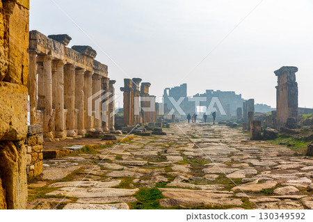 Ruins of central street of ancient city of Hierapolis in Turkey 130349592