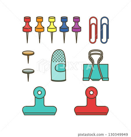 Various clips, thumbtacks, and finger cots 130349949