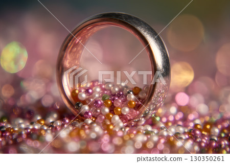 Rose Gold Ring Surrounded by Colorful Beads 130350261