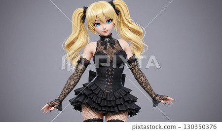 哥德妝容金髮女子插畫生成AI影像 130350376
