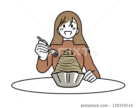 A woman about to eat Mont Blanc 130350514