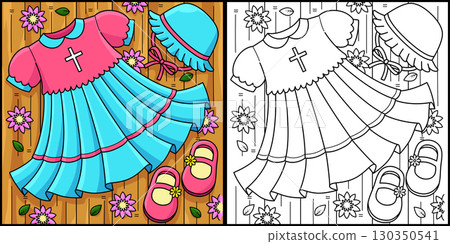 Baptism Baby Girl Dress Coloring Page Illustration 130350541