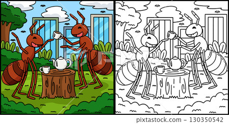 Ants Animal having Tea Coloring Page Illustration Ants Animal having Tea Coloring Page Illustration 130350542