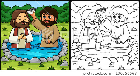 Baptism of Jesus Coloring Colored Illustration 130350568