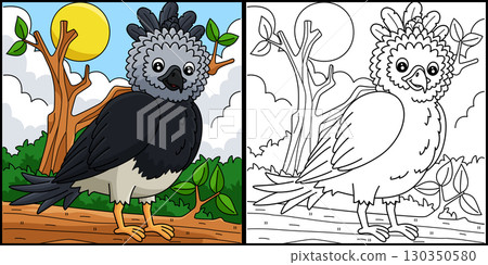 Bird Harpy Eagle Coloring Page Illustration  130350580