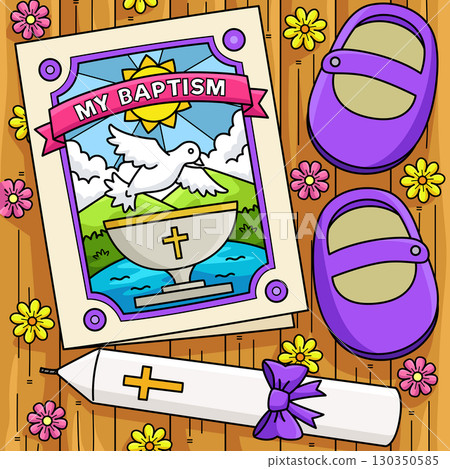 Baptism Invitation Card Colored Cartoon  130350585