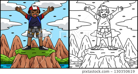 Bouldering Boy Reaching the Top Illustration  130350619