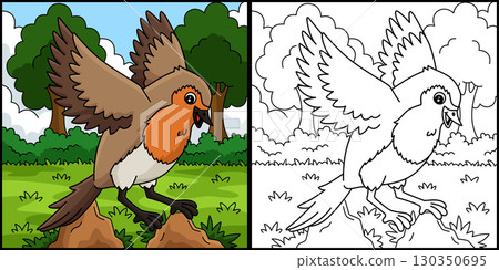 Bird European Robin Coloring Page Illustration Bird European Robin Coloring Page Illustration 130350695