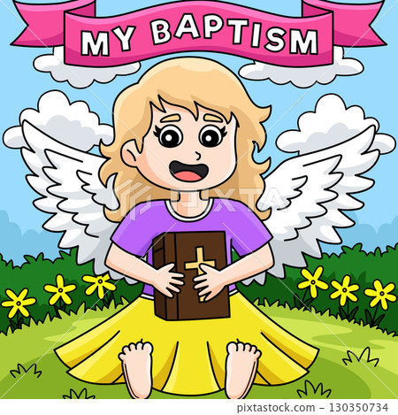 My Baptism Angel Girl Colored Cartoon Illustration 130350734