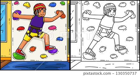 Bouldering Boy Wall Climbing Coloring Illustration 130350737