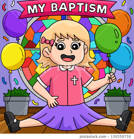 Baptism Baby Girl Celebrating Colored Cartoon  130350738