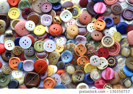Group photo of colorful buttons used in dressmaking 130350757