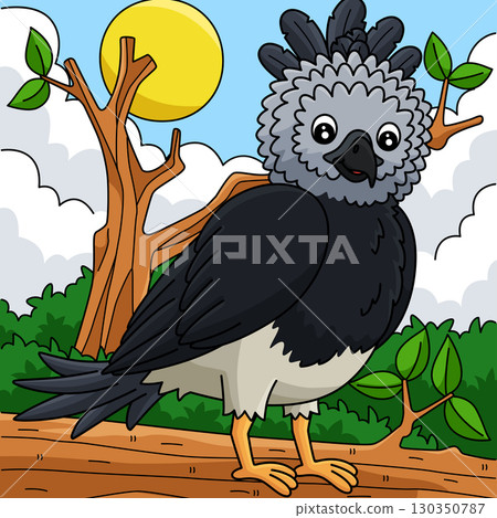 Bird Harpy Eagle Colored Cartoon Illustration Bird Harpy Eagle Colored Cartoon Illustration 130350787
