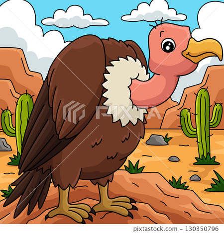 Bird Vulture Animal Colored Cartoon Illustration  130350796
