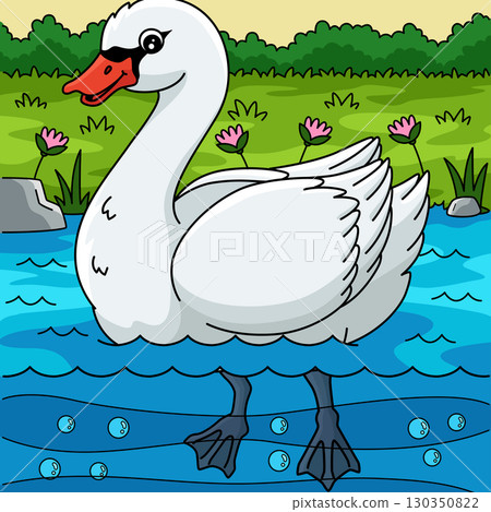 Bird White Swan Colored Cartoon Illustration  130350822