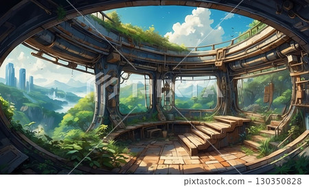 Game background: Steampunk world ruins of a dome factory 130350828