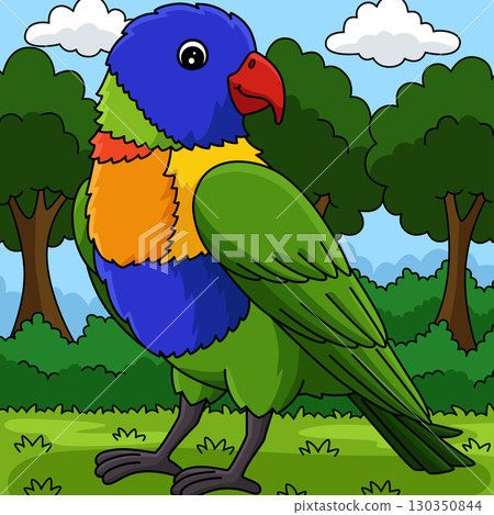 Bird Loriini Colored Cartoon Illustration  130350844