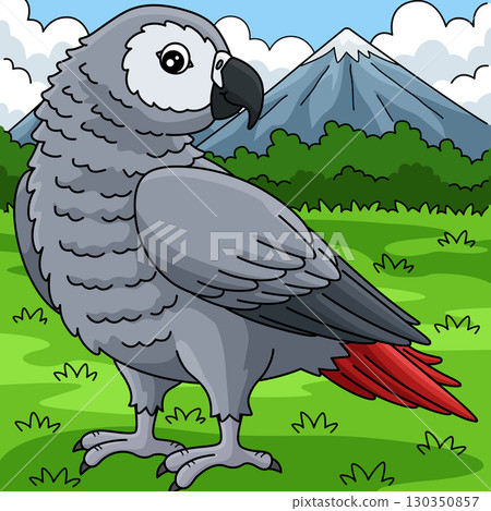Bird African Grey Parrot Animal Colored Cartoon  130350857