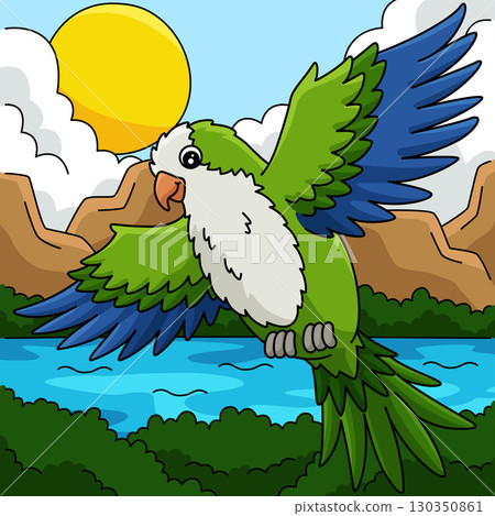 Bird Monk Parakeet Colored Cartoon Illustration  130350861