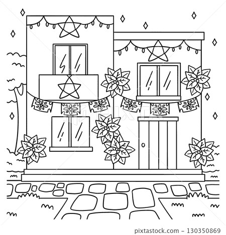 Las Posadas Decorated House Coloring Page for Kids 130350869