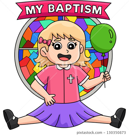 Baptism Baby Girl Celebrating Cartoon Clipart  130350873