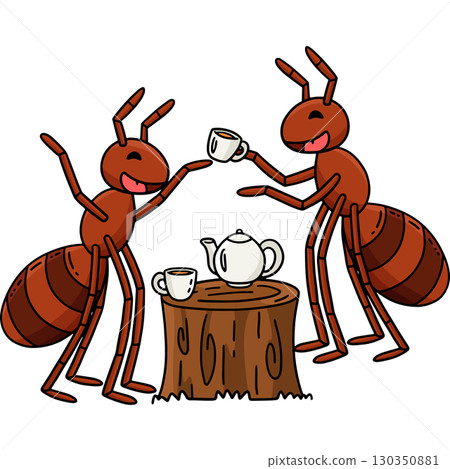 Ants Animal having Tea Cartoon Colored Clipart  130350881