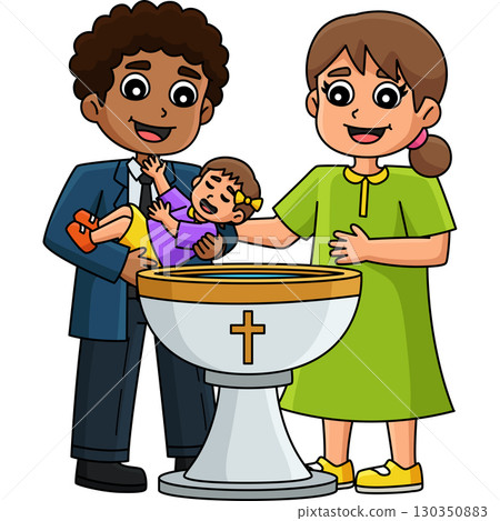 Baptism Day with Parents Cartoon Colored Clipart I 130350883