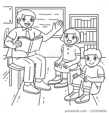 Male Teacher Reading a Book Coloring Page for Kids 130350890