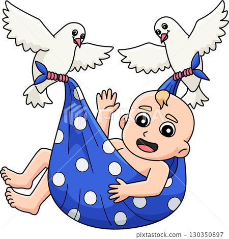 Baptism Dove Carrying Baby Cartoon Colored Clipart 130350897