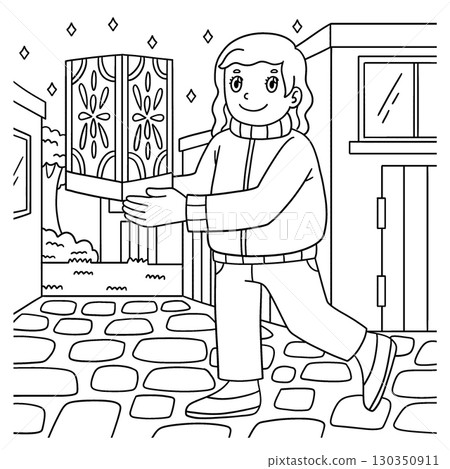 Las Posadas Girl Walking with a Lantern Coloring  130350911