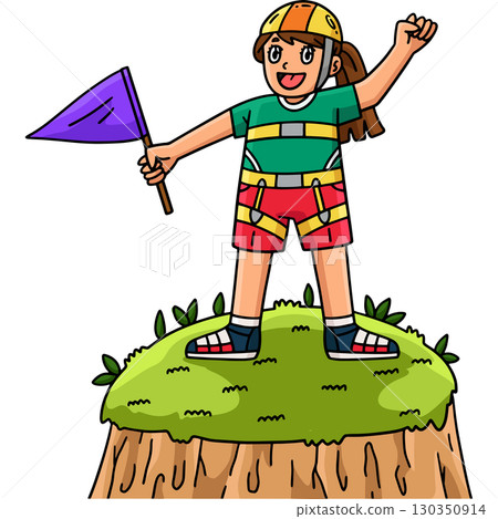 Bouldering Girl Reaching the Top Cartoon Clipart  130350914