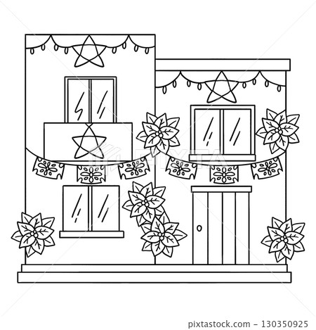 Las Posadas Decorated House Isolated Coloring Page 130350925