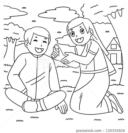Raksha Bandhan Sister Feeding Candy Coloring Page  130350926