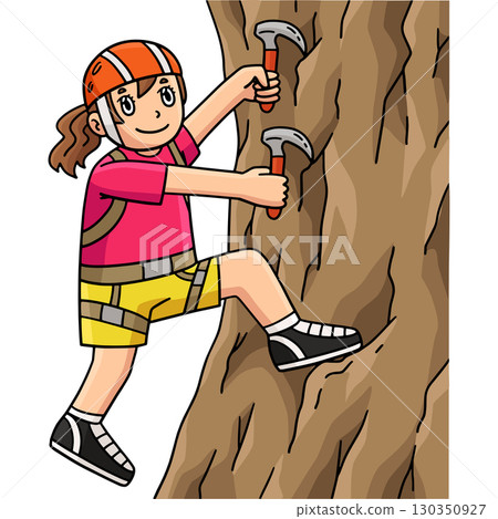 Bouldering Girl Climbing using Claws Clipart  130350927