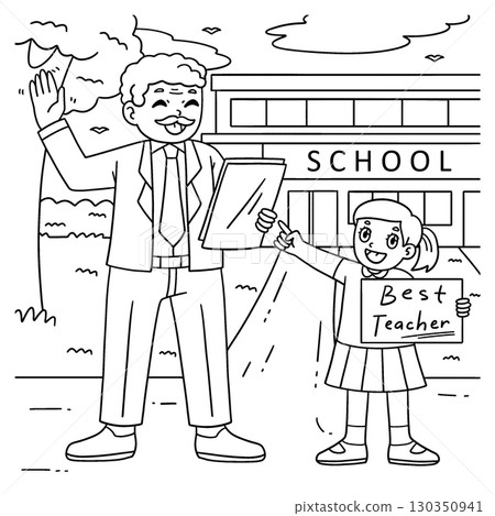 Male Teacher and a Student Coloring Page for Kids  130350941