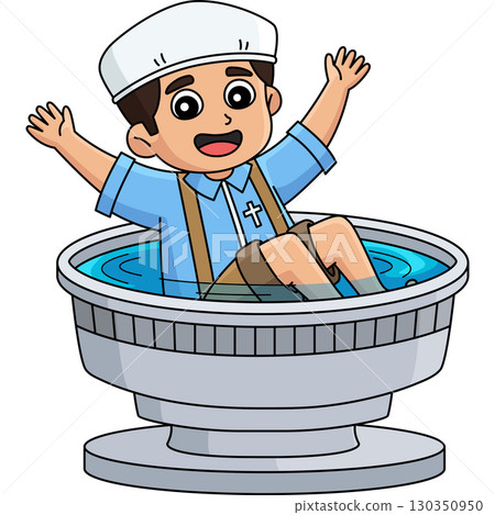 Baptism Baby Boy on Baptismal Font Cartoon Clipart 130350950