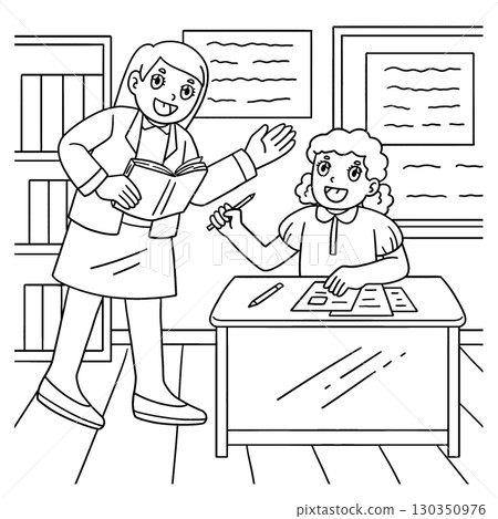 Female Teacher Helping a Student Coloring Page  130350976