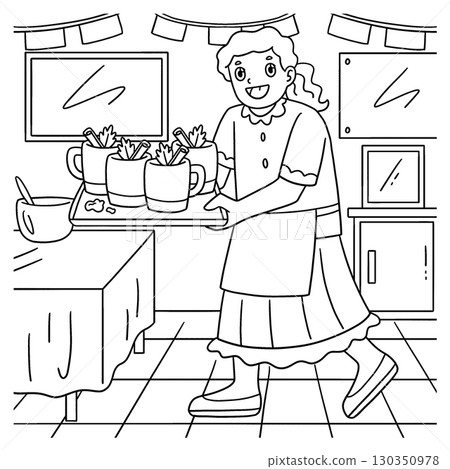 Las Posadas Mom Serving Ponche Coloring Page  130350978
