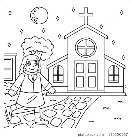 Las Posadas Girl going to Church Coloring Page  130350997
