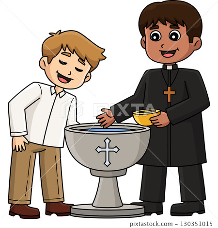 Baptism Boy and Priest Cartoon Colored Clipart  130351015
