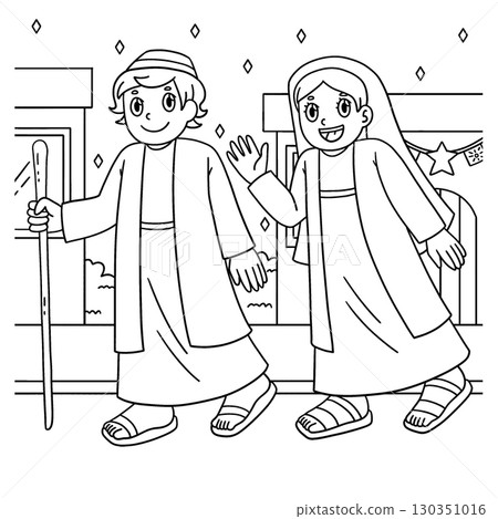 Las Posadas People as Mary and Joseph Coloring  130351016